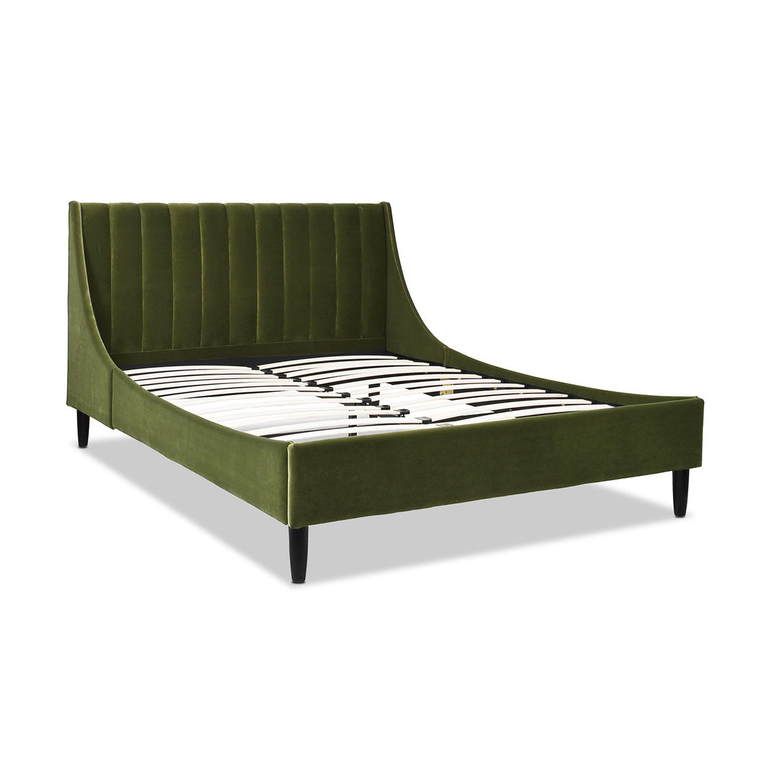 Aspen Vertical Tufted Modern Headboard Platform Bed Set, Queen, Olive Green Performance Velvet Box Spring Not Required Queen Olive Green Wood Foam Velvet Velvet