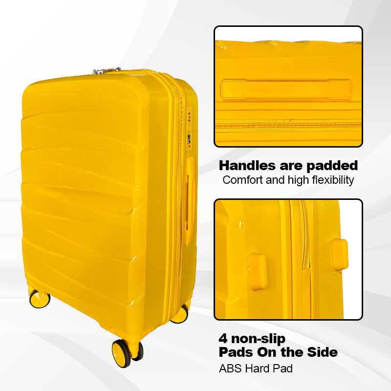 Hard Shell Luggage, 3 Piece Set, With Tsa Lock, 20 Inches 24 Inches 28 Inches Antique Yellow Polypropylene