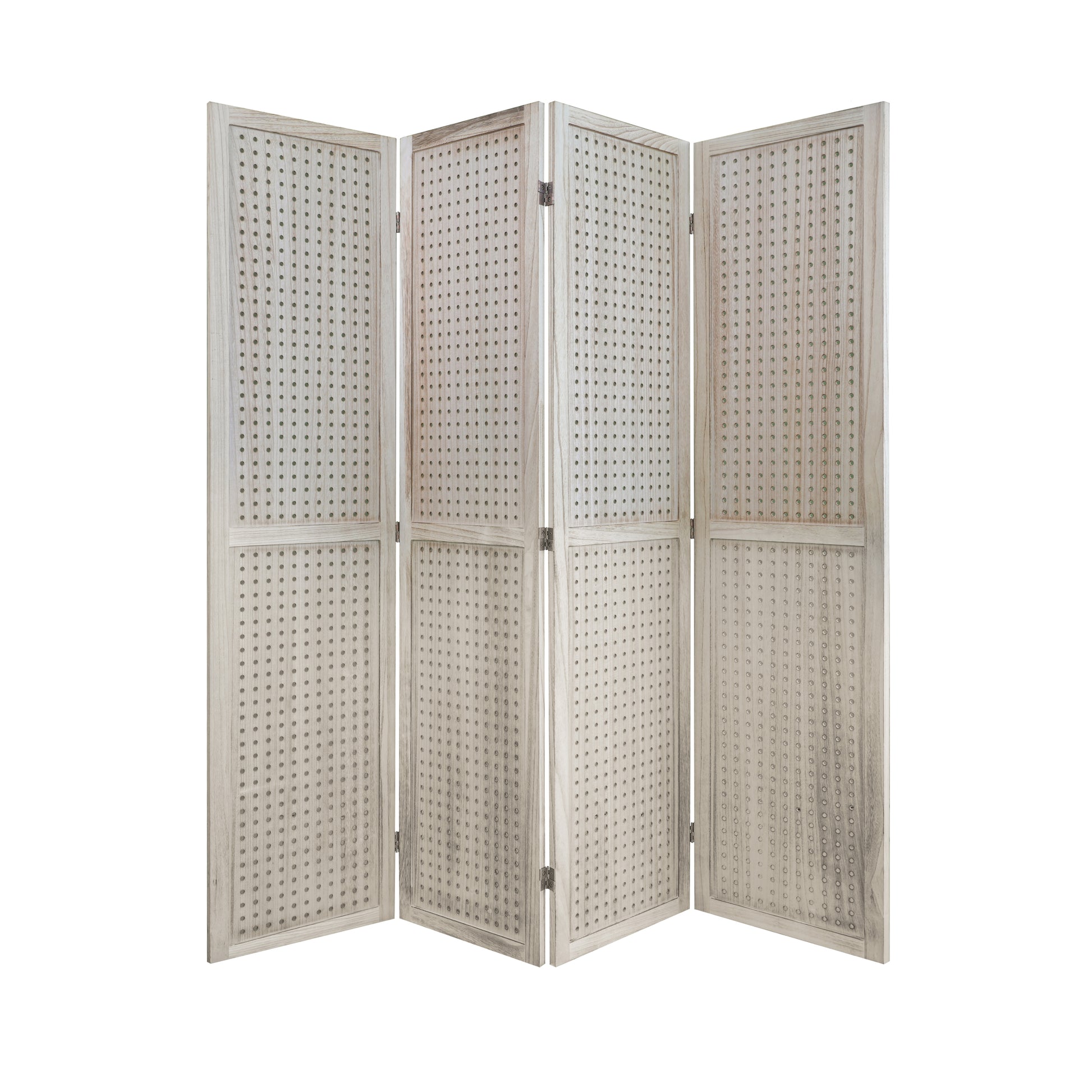 4 Panel Room Divider, 5.6Ft Pegboard Display Wooden Room Divider Folding Privacy Screen Room Divider Freestanding Peg Board Display For Trade Show Craft Show Home Wall Organizer, Natural Wood Natural Wood Rustic Wood