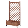 Raised Garden Bed With Trellis 2 Pack, Outdoor Wooden Planter Box & Plant Stand With Climbing Racks Brown Solid Wood