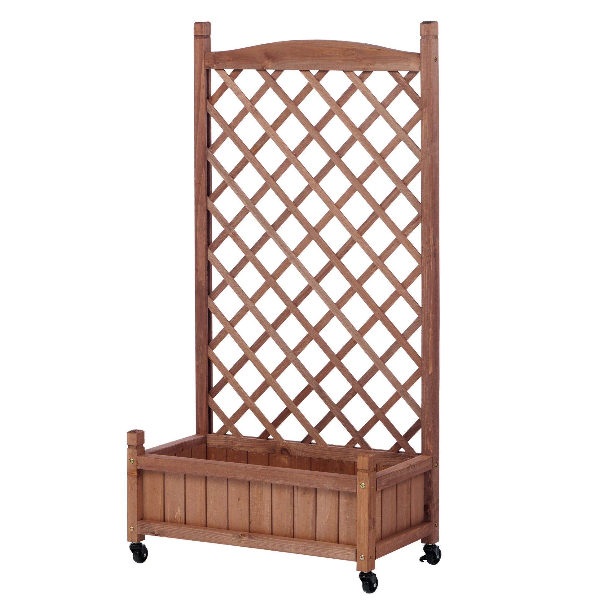 Raised Garden Bed With Trellis 2 Pack, Outdoor Wooden Planter Box & Plant Stand With Climbing Racks Brown Solid Wood
