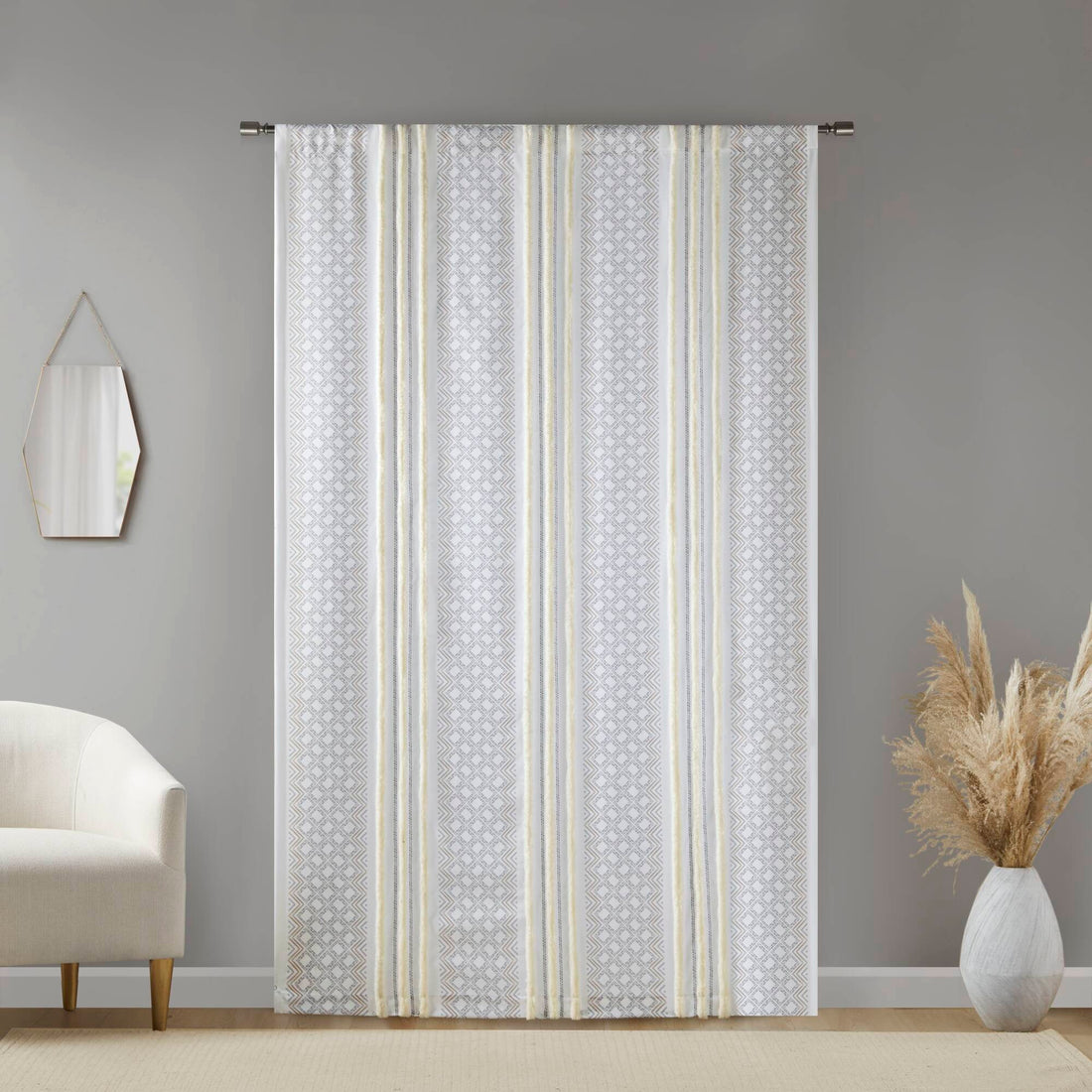 2Pk Poly Printed Curtain Panel With Tufted Stripe White Taupe 2 Pk 50X84" Multicolor Polyester
