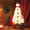 4Ft Pre Lit Christmas Tree With 100 Lights, Snowman Shaped Artificial Christmas Tree, Xmas Tree With 380 Branch Tips, Pvc Festival Celebration Decoration Inside And Outside White Pvc