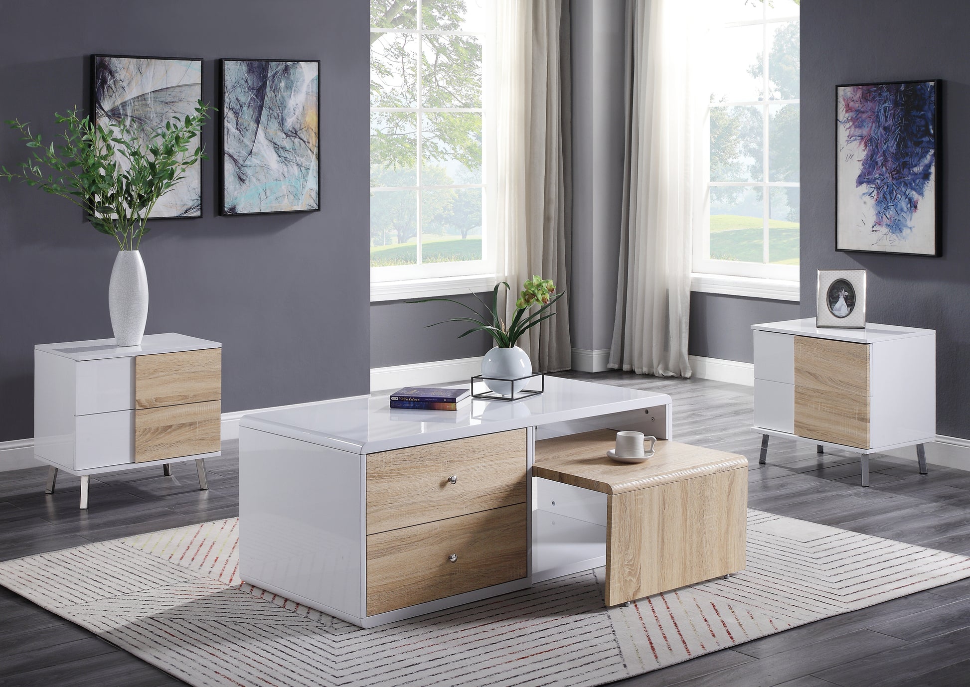 White High Gloss 4 Drawer Coffee Table White Primary Living Space Drawers Rectangular Paper Composite