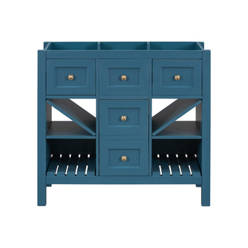 36'' Bathroom Vanity Without Sink, Solid Wood Frame Bathroom Storage Cabinet, Freestanding Vanity With 5 Drawers& Soft Closing Doors Not Include Basin Sink Blue Bathroom Solid Wood Mdf