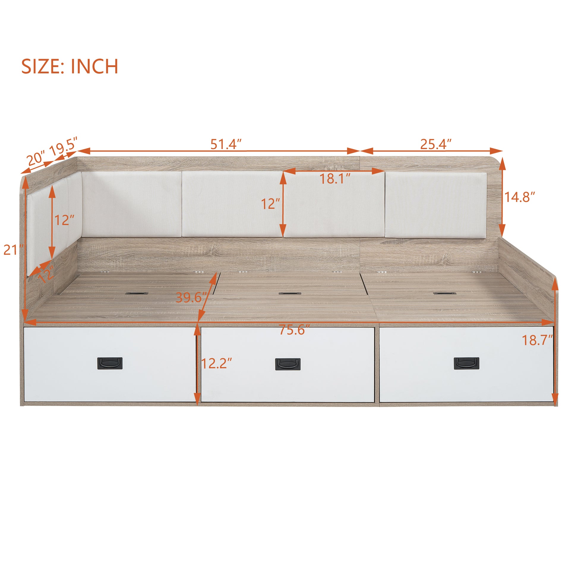 Twin Size Daybed With Three Drawers And Three Storage Compartments, Nature Beige Twin Beige Natural Mdf