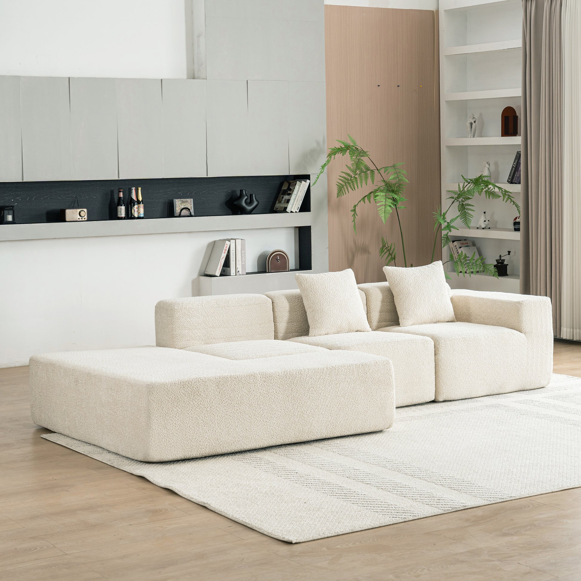 116.5" Sectional Sofa Full Compressed Sofa Couch Free Combined Sofa For Living Room, Beige Beige Foam Polyester 4 Seat