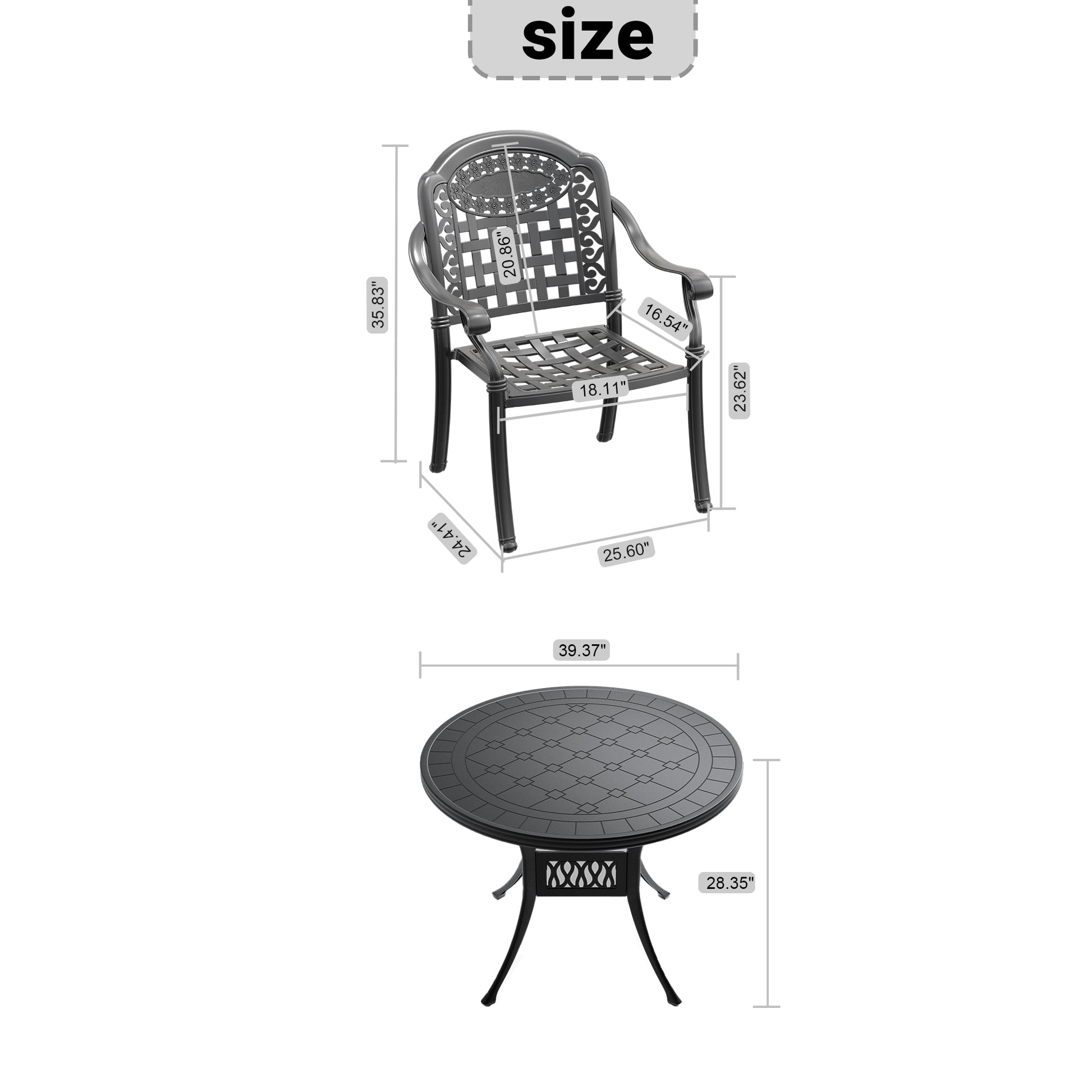 Cushions In Random Colors 3 Piece Set Of Cast Aluminum Patio Furniture With Cushions Yes Dining Set Black Seats 2 Rust Resistant Frame Water Resistant Cushion Garden & Outdoor Complete Patio Sets Aluminium