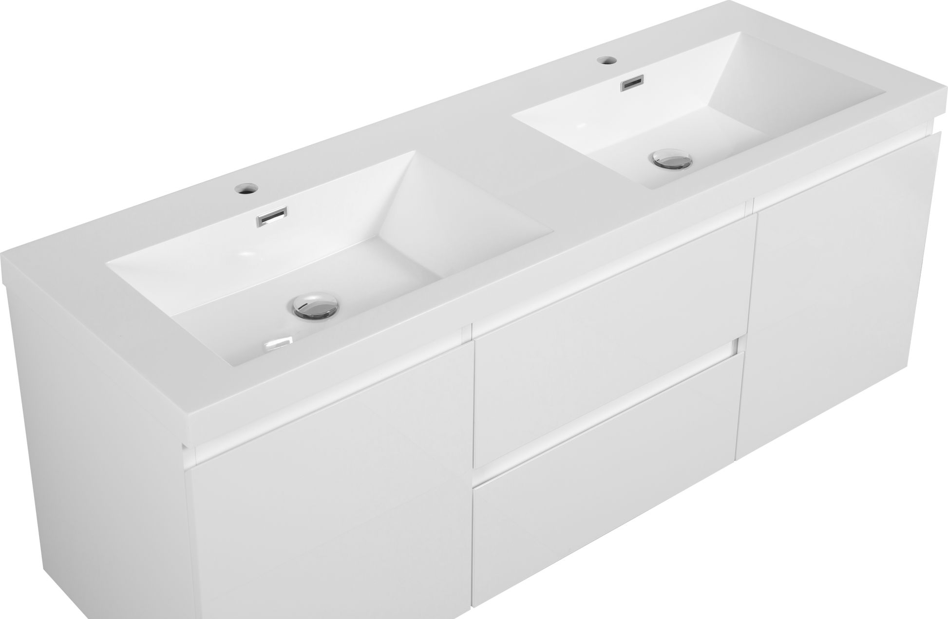 60" Floating Bathroom Vanity With Sink, Modern Wall Mounted Bathroom Storage Vanity Cabinet With Double Resin Top Basin And Two Soft Close Drawers, Glossy White 24V11 60Dgw 2 White 2 Wall Mounted Mdf