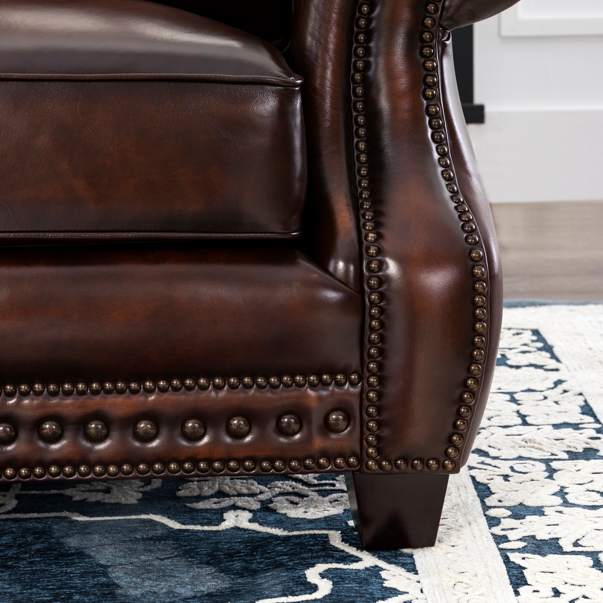 Traditional Roll Arm Leather Chair Brown Leather