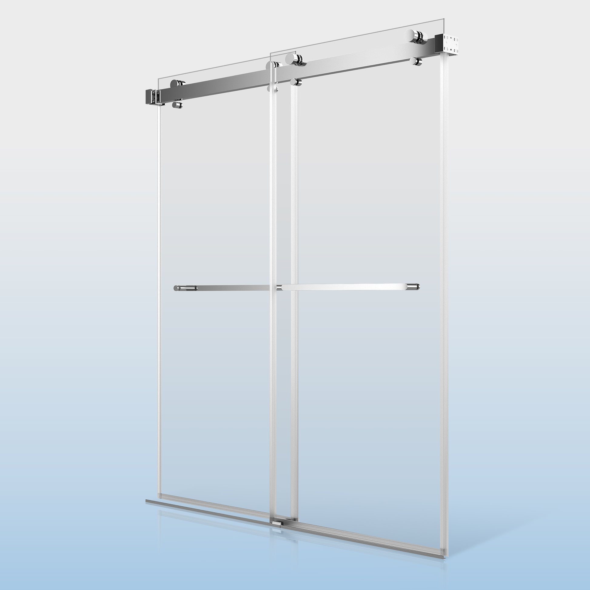 50 54 Inches Width 76 Inches Height Double Sliding Frameless Shower Door With 3 8 Inches 10Mm Clear Tempered Glass, Chrome Finish Chrome Bathroom Luxury,Modern Glass Aluminium,Stainless Steel