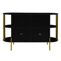 2 Door Elegant Curved Dining Cabinet With Gold Trim And Woven Rattan Doors For Dining Room Black Black Particle Board