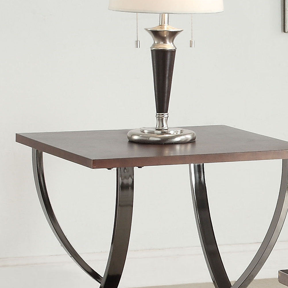 Black Nickel End Table With Bottom Shelf Black Silver Primary Living Space Contemporary Shelves Square Mdf