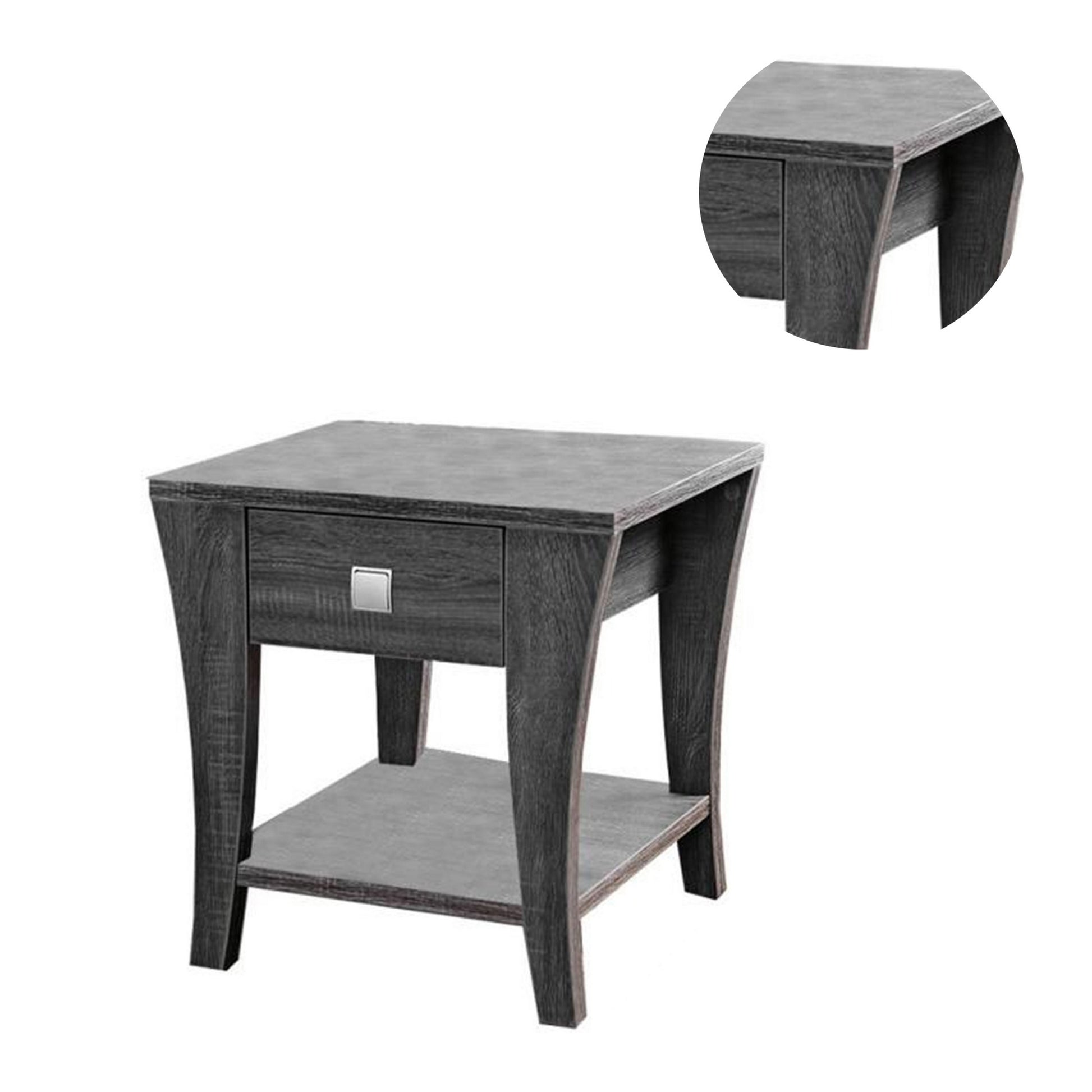 Wooden End Table With Swooping Curled Legs, Gray Gray Wood