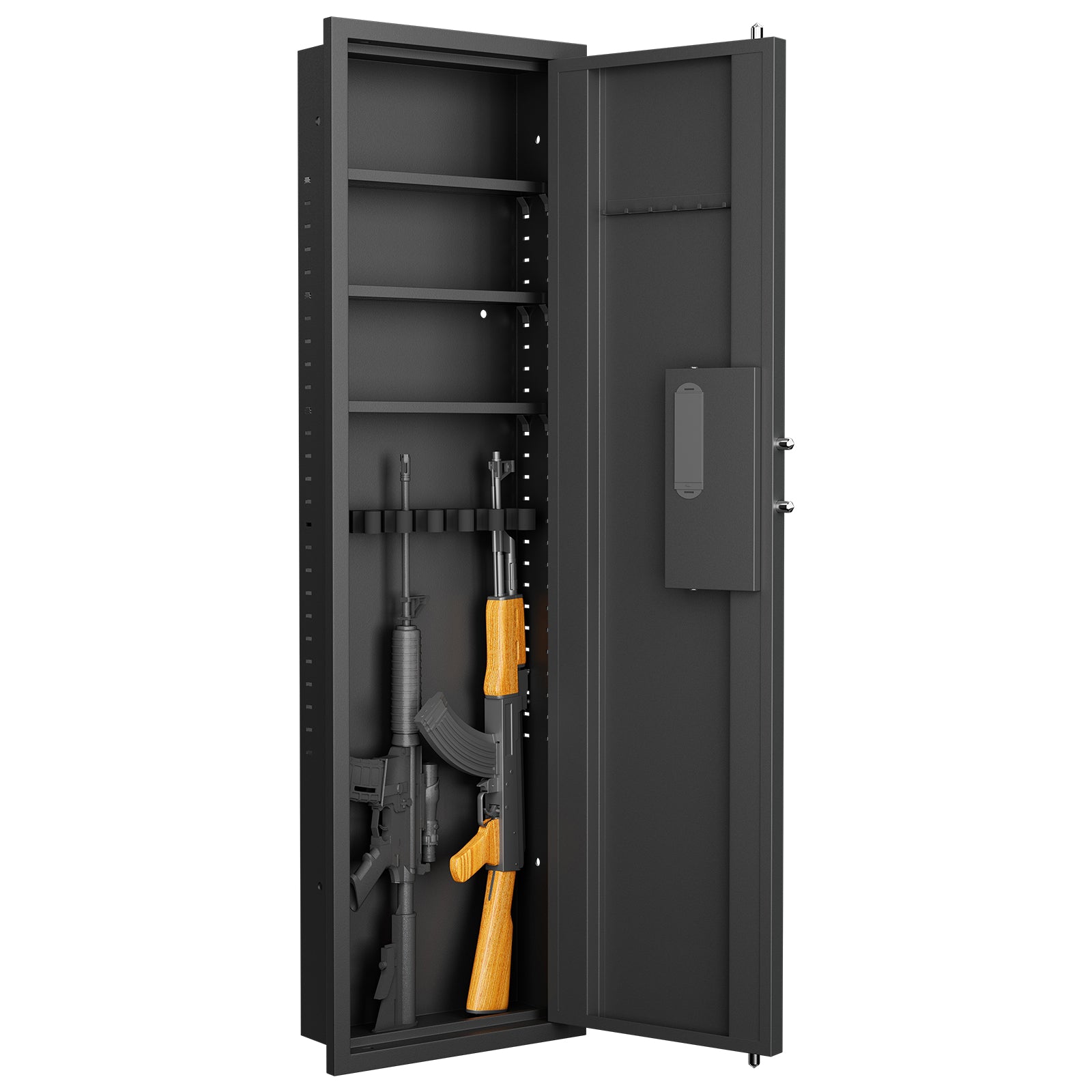 53" Passwod Touch Panel In Wall Safe,Hidden Wall Safe For Rifles With Adjustable Shelves,Assembled Storage Multifunctional Wall Safe For Firearm And Valuables Black Digital Black Steel