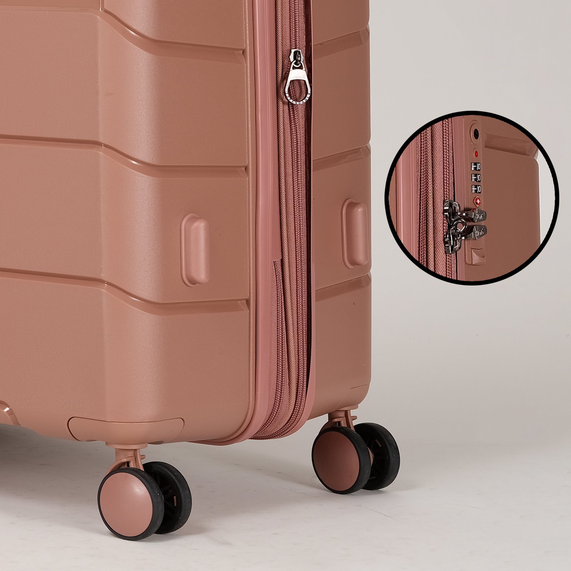 4 Piece Luggage Set With Swivel Wheels, Hard Expandable Travel Luggage With Password Lock 18 20 24 28 Rose Gold Polypropylene