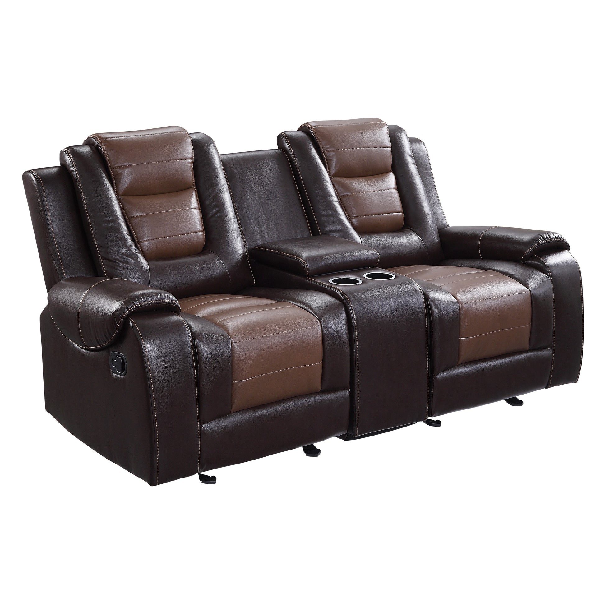 Modern Luxury Living Room Sofa Set 2Pc Reclining Sofa Loveseat Formal Furniture Premium Faux Leather Upholstery Comfortable Two Tone Brown Finish Dark Brown,Light Brown Faux Leather Wood Primary Living Space Luxury,Modern Plywood,Solid Wood 5 Seat