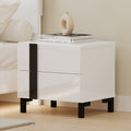 Modern High Gloss 3 Piece Bedroom Set Floating Bed Frame Queen Size Platform Bed With Led Light & 2 Nightstands, White Box Spring Not Required Queen White Wood 3 Piece Set Solid Wood Mdf