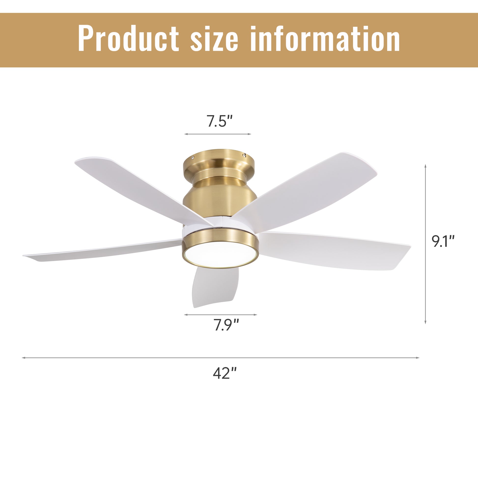 42 Inch Flush Mount Ceiling Fans With Led Light 18W And Remote Control 5 Abs Fan Blades For Bedroom Dining Room Gold Abs