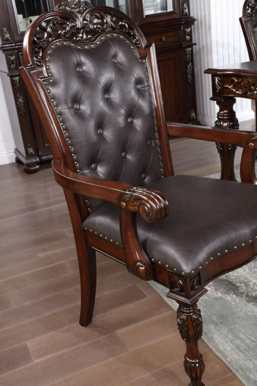 Traditional Set Of 2Pcs Arm Chairs Brown Cherry Solid Wood Espressotufted Formal Dining Room Brown Brown Dining Room Luxury,Traditional,Vintage Dining Chairs Rubberwood Set Of 2 Solid Wood