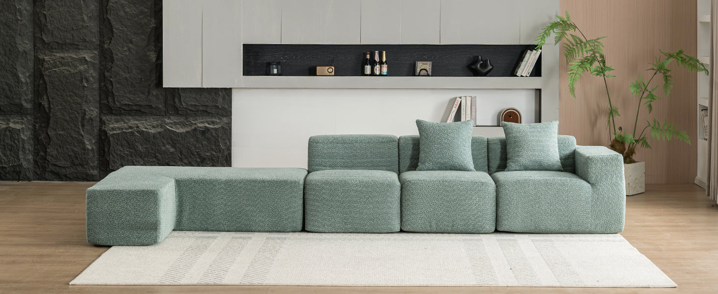 116.5" Sectional Sofa Full Compressed Sofa Couch Free Combined Sofa For Living Room, Green Green Foam Polyester 4 Seat