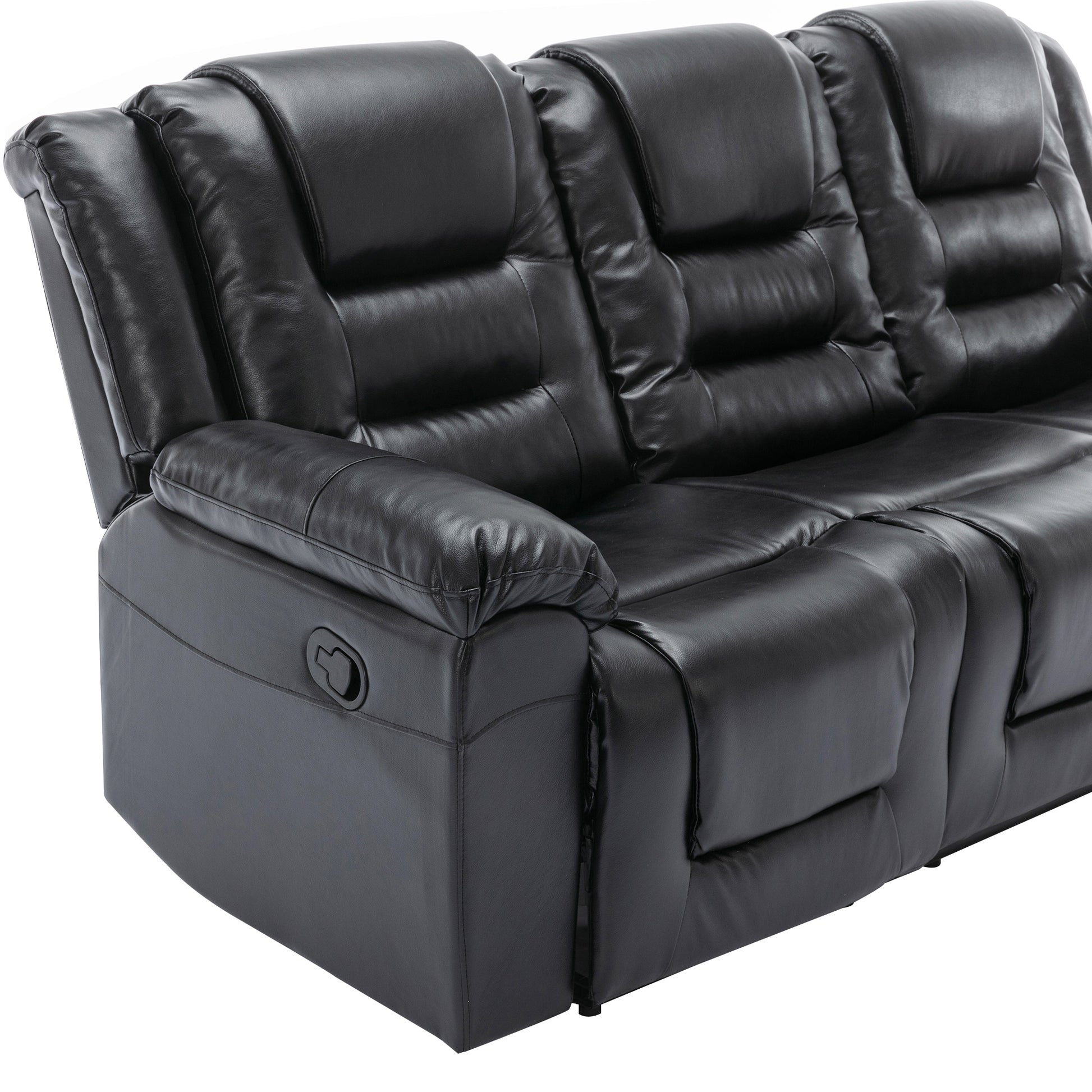 3 Seater Home Theater Recliner Manual Recliner Chair With Two Built In Cup Holders For Living Room,Bedroom, Black Old Sku:Pp302955Aab Black Foam Pu