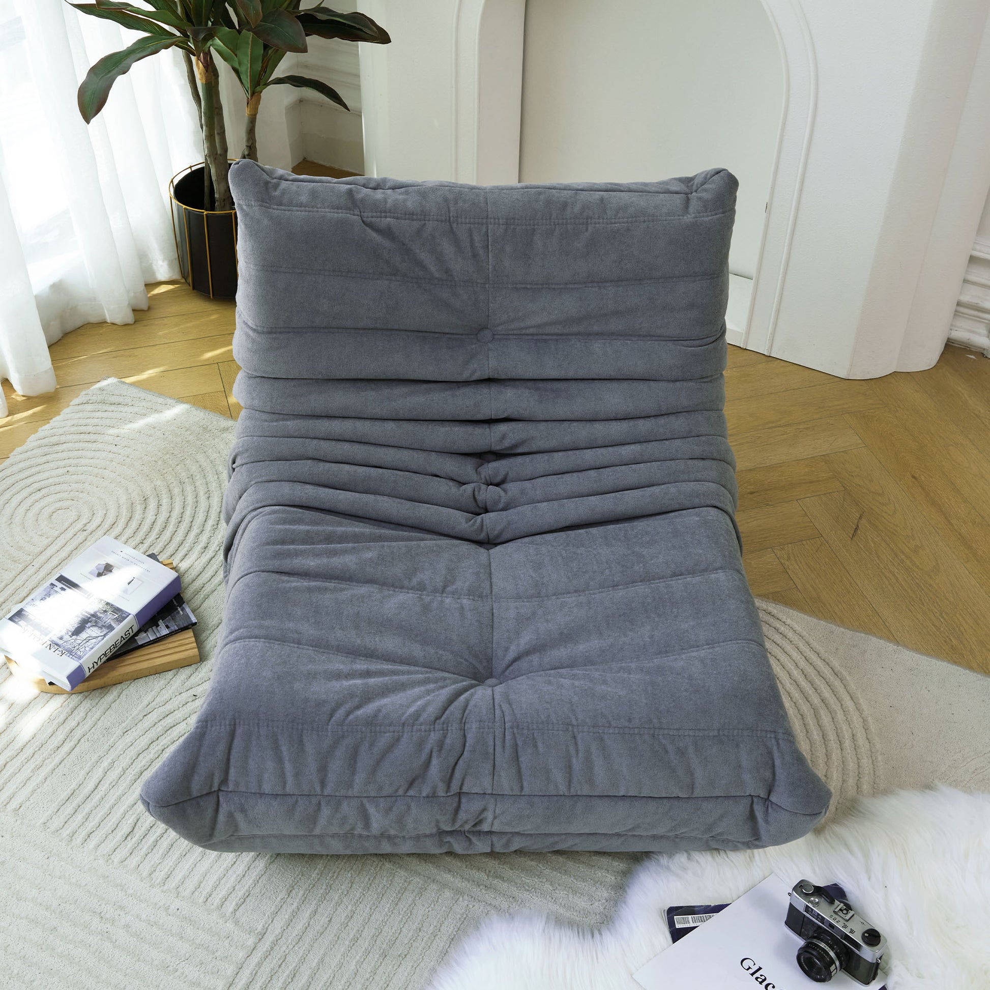Floor Sofa Bean Bag Chair For Adults Fireside Bean Bag Lounger Memory Foam Chair For Home, Office, Apartment Or Gaming Venue Plain Grey Polyester Primary Living Space Firm Art Deco Armless Foam Polyester Blend