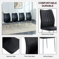 Table And Chair Set.Contemporary, Minimalist Rectangular Dining Table Featuring A Clear Tempered Glass Top And Sleek Silver Legs. Paried With Chairs Made Of Pu Material Cushion And Silver Metal Legs. Black Seats 6 Glass Metal