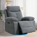 Power Recliner Glider Chair With Bluetooth Speaker 270 Degree Swivel With Led Light Side Arm With Storage Pockets Usb Type C Charging Port Button Control Retractable Footrest Adjustable Backrest Lg Light Grey Linen Power Push Button Metal Primary Living