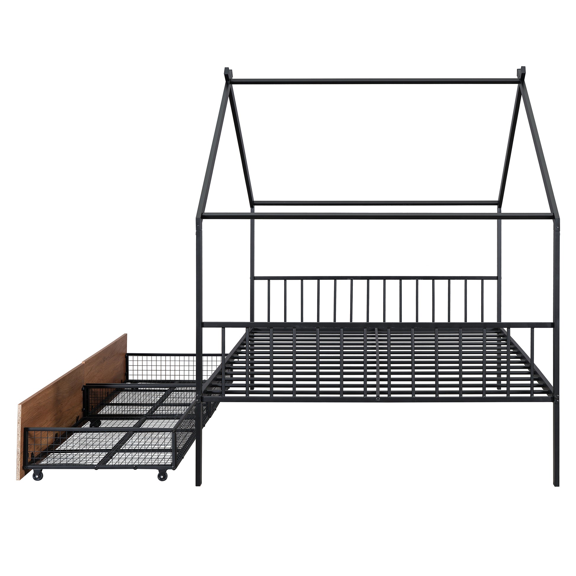 Full Size Metal House Bed With Two Drawers, Black Full Black Metal