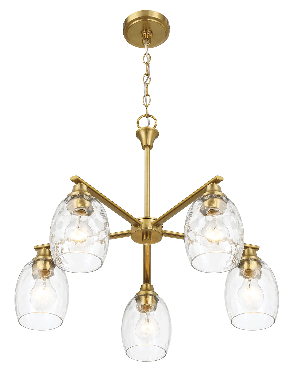 Elegance Five Lights Linear Arms With Golden Brass Finish Chain Chandelier 24"W 8.5"H With Clear Water Glass Clear,Gold Ceiling Lights Brass,Glass