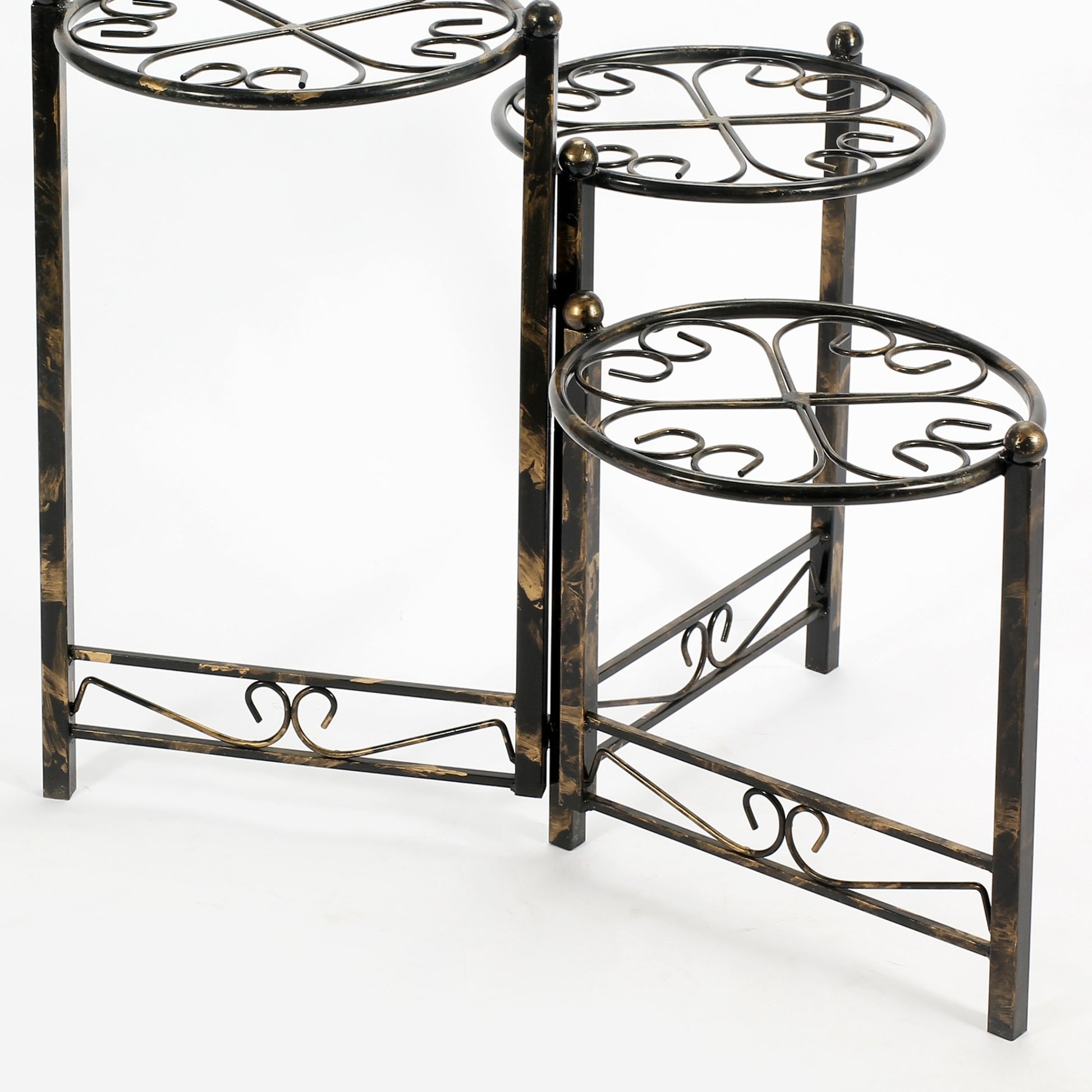 24.41" Three Tier Heart Cr Black Gold Round Plant Stand Multicolor Metal