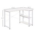 Homcom Industrial L Shaped Computer Desk With 2 Side Shelves And Steel Frame, Corner Desk, Study Workstation For Home Office, White White Engineered Wood