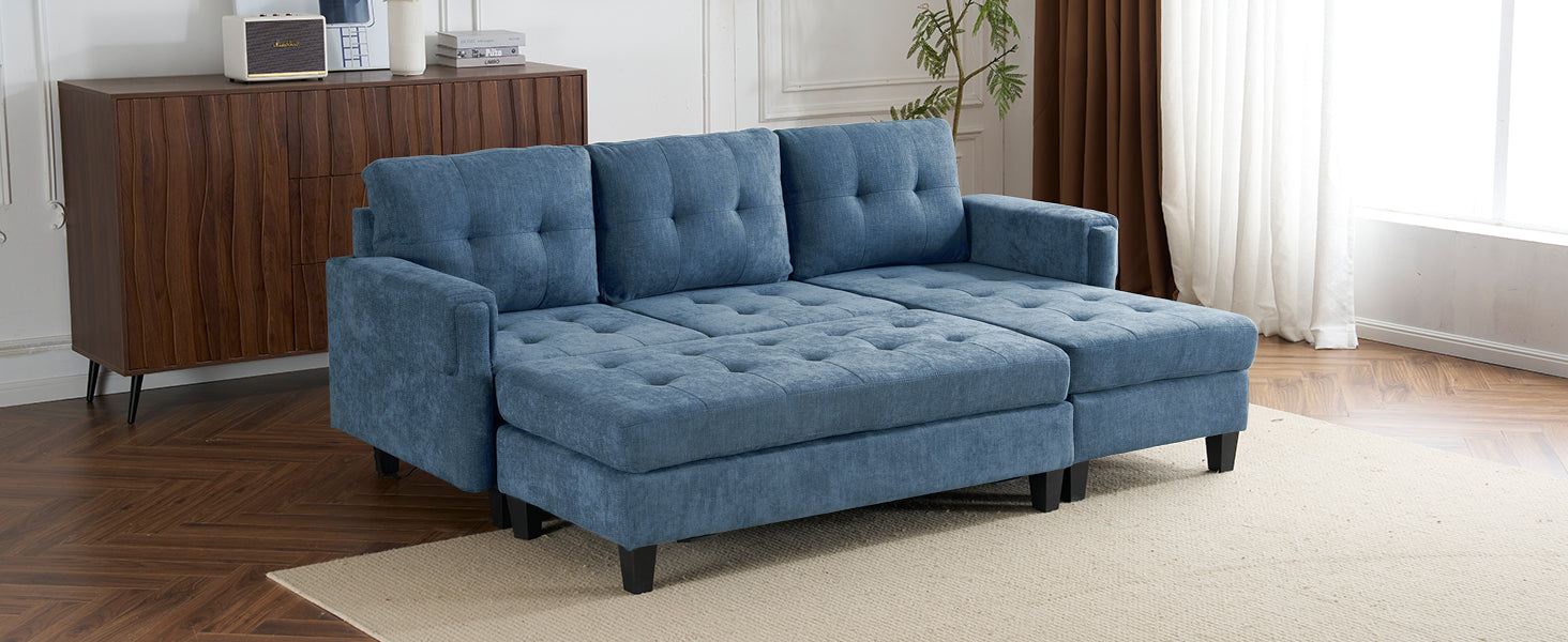 83.4" L Shaped Sofa Sectional Couch Sofa Bed With Two Usb Ports, A Movable Ottoman And A Reversible Chaise Lounge For Living Room, Navy Blue Navy Blue Foam Chenille 5 Seat