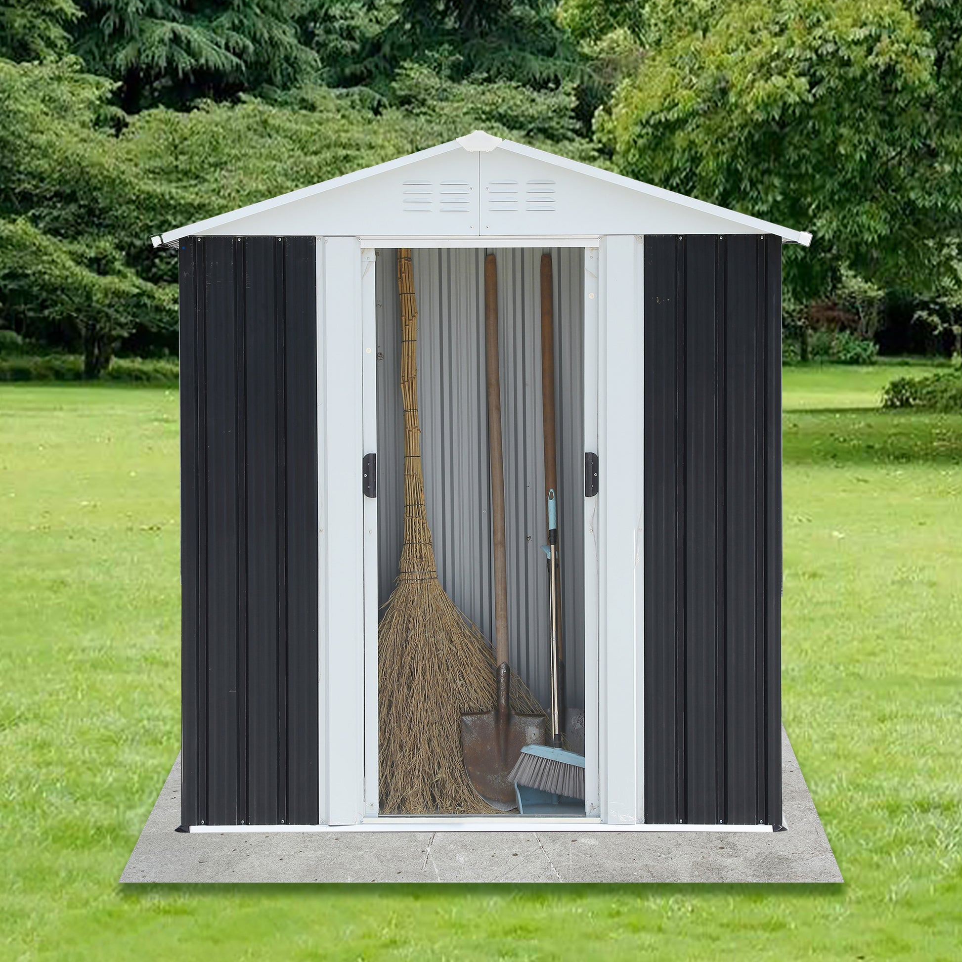 Outdoor Waterproof Garden Tool Storage Sheds 5Ftx3Ft Apex Roof Grey With Aluminum Alloy Frame And Sliding Doors Grey Garden & Outdoor Metal