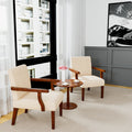 Fabric Accent Arm Chair Set Of 2 With Round Wood Table Beige Fabric