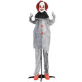 Homcom 6' Life Size Outdoor Halloween Decoration, Animatronic Circus Clown, Sound And Motion Activated Animated Prop With Light Up Eyes, Talking And Laughter White Polyester