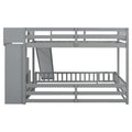 Twin Over Full Bunk Bed With Slide, Storage Staircase, Pine Solid Wooden Bunk Bed With Safety Guardrails ,Grey Grey Pine