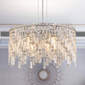 Luxurious Round Silver Crystal Chandelier, Contemporary Rectangular Pendant Light For Dining Room, Living Room, And Grand Foyers Bulbs Not Included Silver Clear Crystal Iron