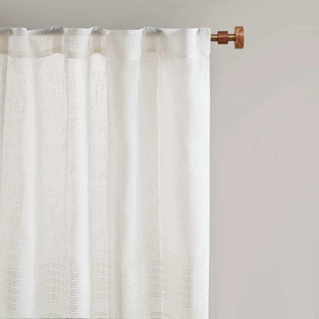 Yarn Dye Sheer Curtain Panel Pair 2 Pcs Window Panels White Polyester