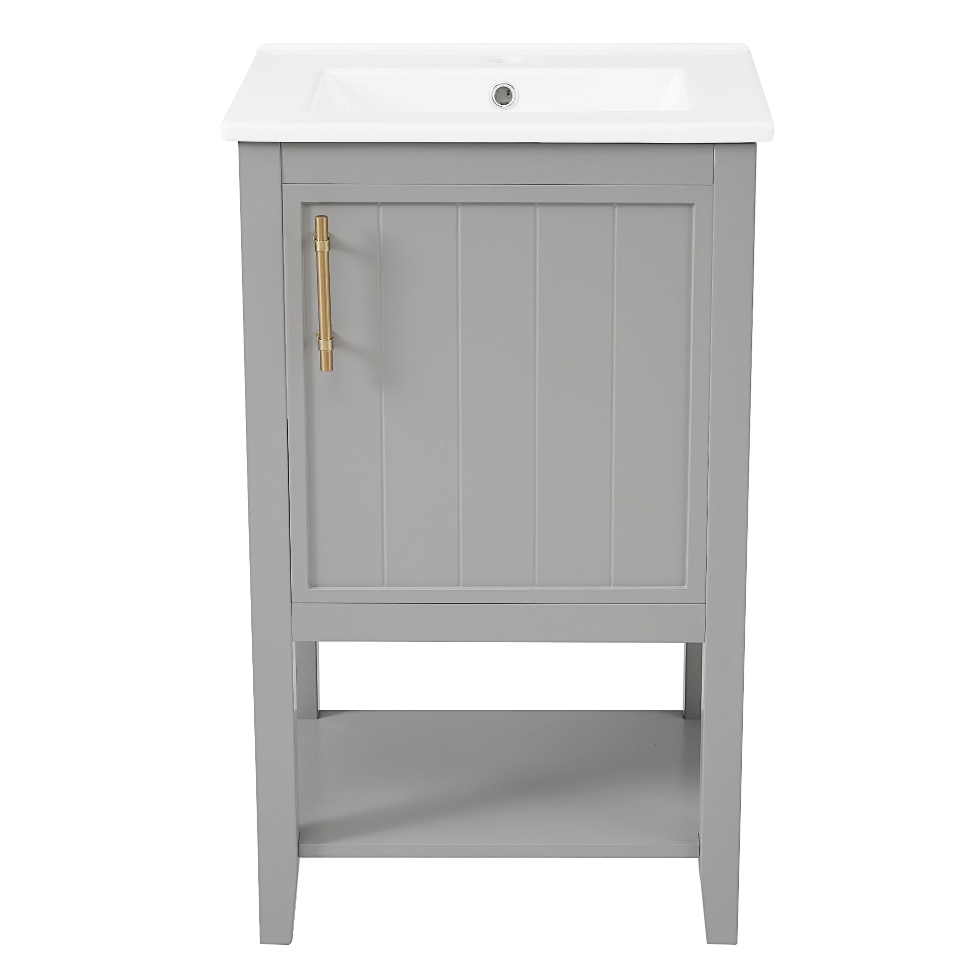 20" Bathroom Vanity With Sink, Bathroom Cabinet With Soft Closing Door, Storage Rack And Open Shelf, Grey Grey Solid Wood Mdf