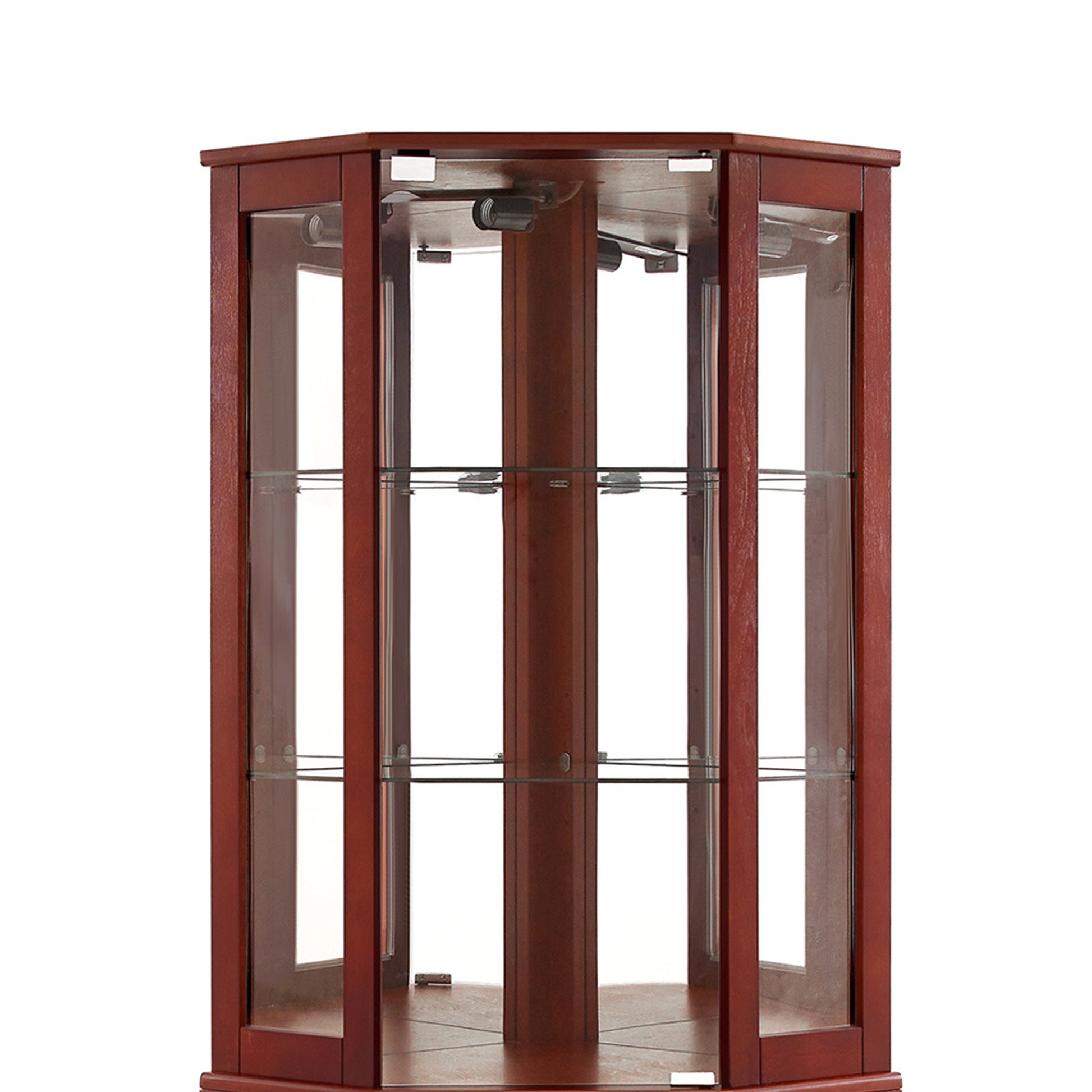 6 Shelf Corner Curio Display Cabinet With Lights, Mirrors And Adjustable Shelves, Cherry E26 Light Bulb Not Included Cherry Mdf