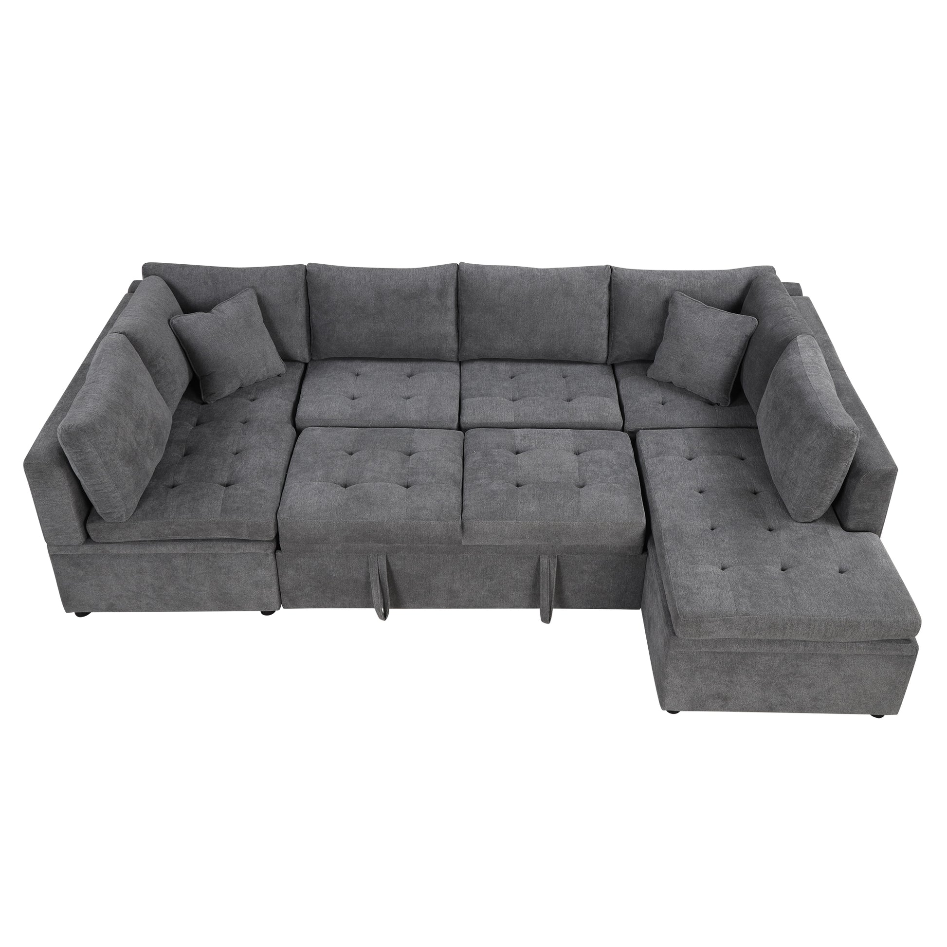 117.3" Oversized Sectional Sofa U Shaped Sofa Couch Pull Out Sofa Bed With Two Throw Pillows For Living Room, Gray Gray Foam Chenille 4 Seat