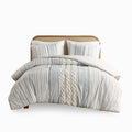 Cotton Printed Comforter Set With Chenille White Navy Full Queen Queen White Navy Cotton
