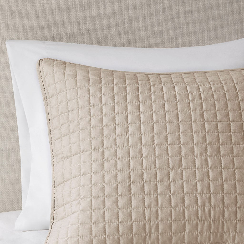 3 Piece Reversible Quilt Set Khaki King Cal King Khaki Polyester