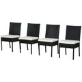 Outsunny 4 Pe Rattan Outdoor Dining Chairs With Cushions, Patio Wicker Dining Chairs With Backrests For Porch, Deck, Garden, Cream White Cream White Steel
