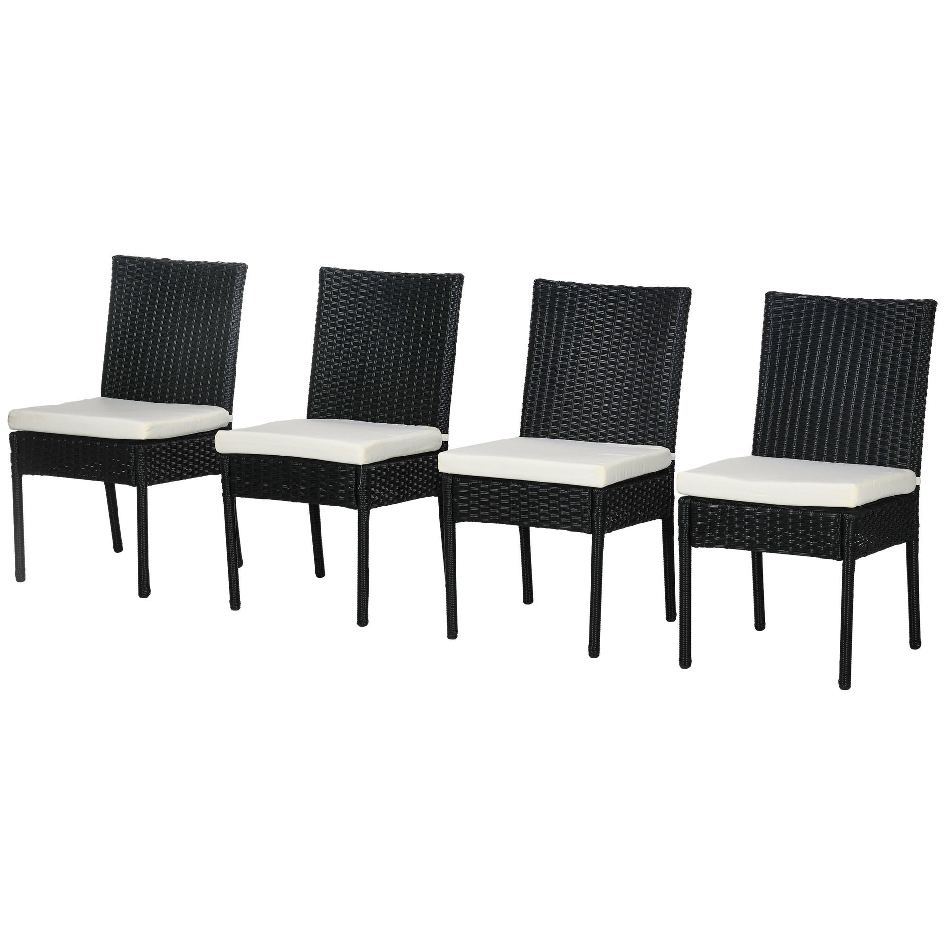 Outsunny 4 Pe Rattan Outdoor Dining Chairs With Cushions, Patio Wicker Dining Chairs With Backrests For Porch, Deck, Garden, Cream White Cream White Steel