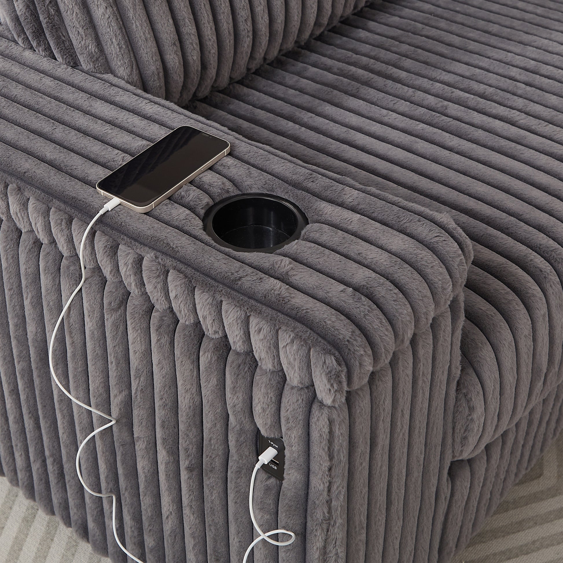 110 Inch Oversized Corduroy Corner Sofa,L Shaped Corner Couch With Two Storage Spaces,Usb Port & T Pyce Port And Cup Holderdeep Seat Comfy Upholstered Couches For Living Room Not Freely Combinable Dark Grey Corduroy 5 Seat