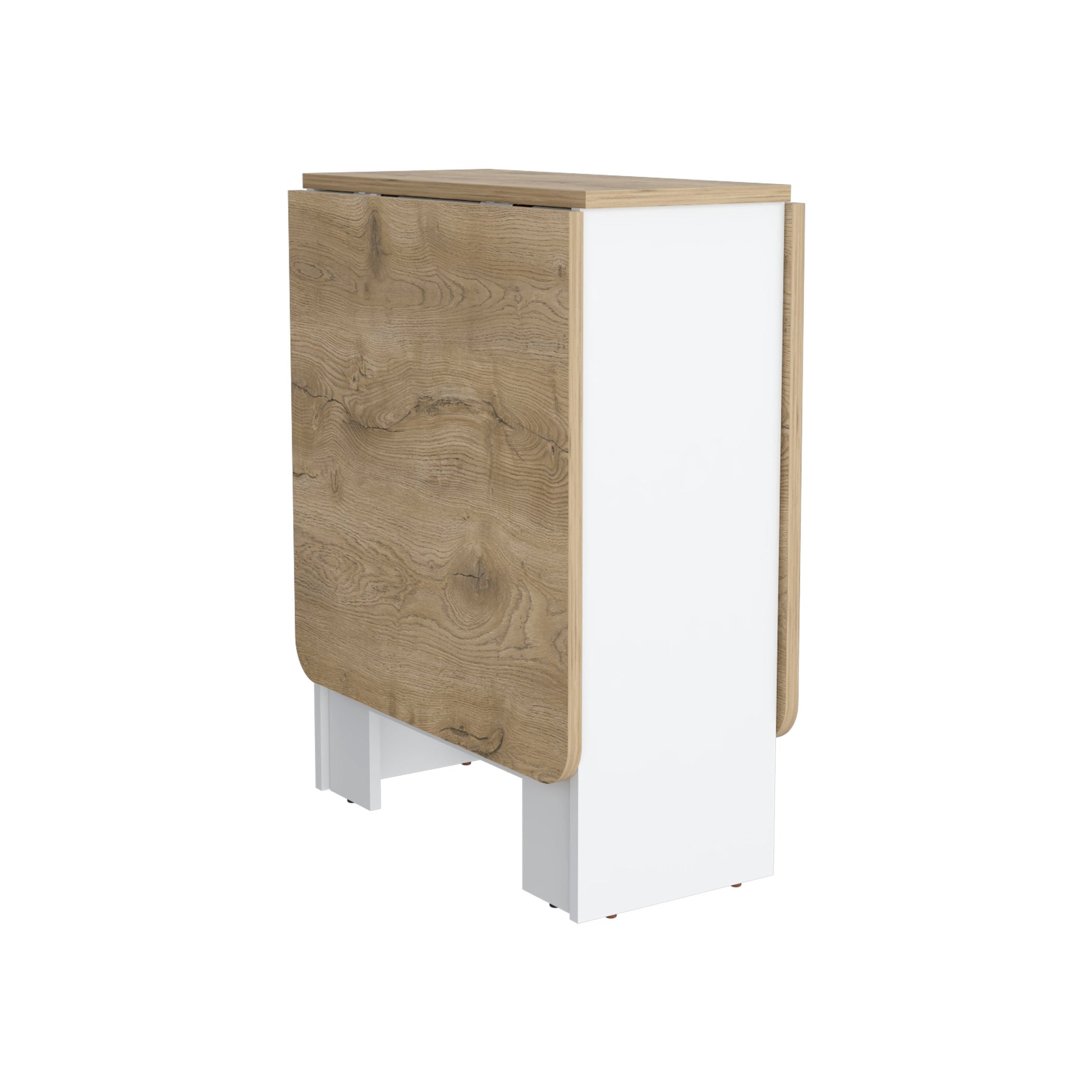 Folding Table With Expandable Design In 3 Forms, White Macadamia Multicolor Solid Wood Mdf Engineered Wood