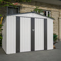 8 X 6 Ft Outdoor Storage Shed, All Weather Metal Sheds With 2 Lockable Doors, Tool Shed For Garden, Backyard, Lawn,White White Metal